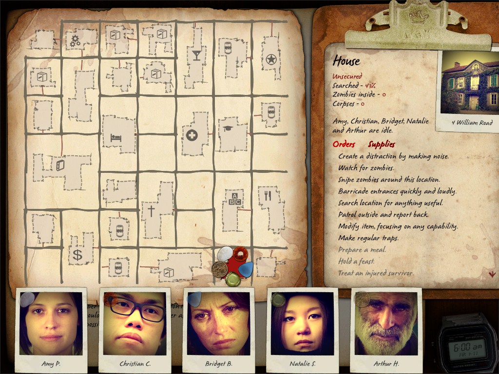 Initial map with survivors at their starting safehouse